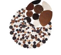Tappeto patchwork in pelle marrone - Realizzato a mano - ø140 cm - Sorgun