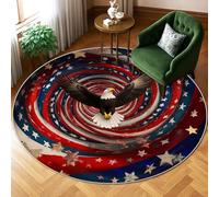 Tappeto patriottico moderno con stelle e strisce rosse a pelo basso, morbido, rotondo, antimacchia, per soggiorno, camera da letto, dormitorio, cucina, 15,2 x 15,2 cm
