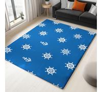 Tappeto Pelo Corto Marina, Tappeti da Minimalismo Tema Nautico Timone Nave, Tappeto da Antiscivolo e Lavabile con fondo antiscivolo per Soggiorno Camera da Letto camera dei bambini Cucina 140 x 200 cm