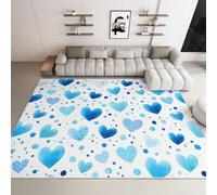Tappeto pelo corto morbido antiscivolo con schienale in gomma, Moderno Astratto A Forma Di Cuore A Pois Romantico Tappeto lavabile, per bambini gattonamento e camera da letto 140 x 200 cm Bianco E Blu
