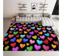 Tappeto pelo corto morbido antiscivolo con schienale in gomma, Moderno Astratto A Forma Di Cuore Romantico Carino Tappeto lavabile, per bambini gattonamento e camera da letto 160 x 230 cm Multicolore
