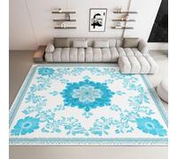 Tappeto pelo corto morbido antiscivolo con schienale in gomma, Retro Confine Fiori Piante Romantico Tappeto lavabile, per bambini gattonamento soggiorno e camera da letto 140 x 200 cm Blu E Bianco