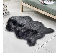 Tappeto peloso Nero,Faux Tappetto di Pelle di Pecora Tappeto,Pelliccia Sintetica Tappeto Vello di Pecora Imitazione Lana,Adatto per Tappeto per Soggiorno(Nero 60x90cm)