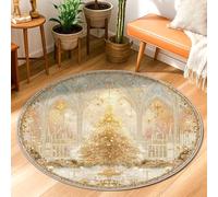 Tappeto per albero di Natale, elegante tappeto natalizio con stelle cattedrali archi con retro antiscivolo dorato zerbino accenti per la casa tappeto resistente allo sbiadimento ingresso bagno