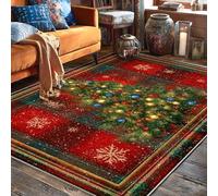 Tappeto per albero di Natale, ornamenti natalizi con fiocchi di neve rossi a pelo basso per casa tappeti per interni non perdono tappeti per soggiorno, camera da letto, sotto il tavolo, decorazione