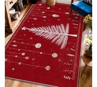 Tappeto per albero di Natale, ornamenti natalizi con stelle rosse a pelo basso estetico, rettangolare, tappeto per soggiorno, camera da letto, decorazione per la casa, 10 x 15 cm