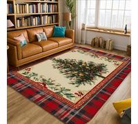 Tappeto per albero di Natale, ornamenti tradizionali di Natale, bacche rosse, antiscivolo, morbido, rettangolare, resistente alle macchie, per soggiorno, camera da letto, decorazione per la casa, 15 x