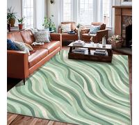 Tappeto per area a onde, linee curve minimaliste contemporanee nessuna, verde a pelo basso, tappeto per casa e interni, non perde pelo, per soggiorno, camera da letto, sotto il tavolo, decorazione da