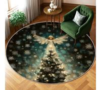 Tappeto per area angelo, albero di Natale natalizio con fiocchi di neve blu con retro antiscivolo, morbido tappeto rotondo resistente alle macchie, per soggiorno, camera da letto, decorazione per la