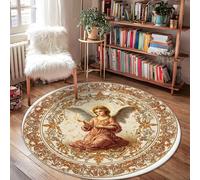 Tappeto per area angelo, classico vintage stelle floreali nessuno oro retro antiscivolo zerbino tappeto rotondo resistente alle macchie bagno ingresso comodino lavanderia decorazione 10,2 x 10,2 cm