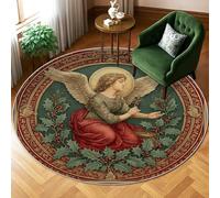 Tappeto per area angelo, stile vintage, con ali di agrifoglio natalizio, retro antiscivolo, morbido, rotondo, antimacchia, per soggiorno, camera da letto, decorazione per la casa, 15,2 x 15,2 cm