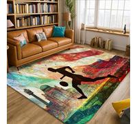 Tappeto per area calcistica, silhouette dinamica con monumento estivo multicolore a pelo basso in spugna con bordo bordato per la casa, tappeto rettangolare per soggiorno, camera da letto, corridoio