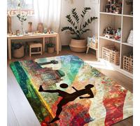 Tappeto per area calcistica, silhouette dinamica con monumento estivo multicolore a pelo basso in spugna resistente allo sbiadimento, tappeto estetico per la casa, soggiorno, camera da letto, sotto il
