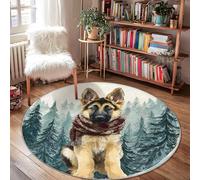 Tappeto per area cane, sciarpa invernale natura alberi di pino inverno marrone a pelo basso zerbino rotondo resistente alle macchie ingresso bagno lavanderia comodino decorazione 10,2 x 10,2 cm