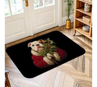 Tappeto per area cani, Natale natalizio con agrifoglio di Babbo Natale, rosso, antiscivolo, per interni, non perde pelo, bagno, ingresso, comodino, lavanderia, decorazione per camera da letto, 5,1 x