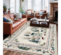 Tappeto per area case, inverno rustico cervo alberi inverno rosso antiscivolo bordo bordo bordo tappeto rettangolare tappeto per soggiorno camera da letto sotto il letto decorazione appartamento 15,2