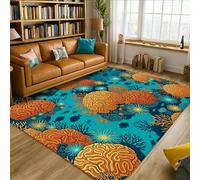 Tappeto per area corallo, sottomarino tropicale, cervello, alghe corallo, estate, verde acqua, spugna a pelo basso, morbido, rettangolare, antimacchia, tappeto per soggiorno, camera da letto, sotto il