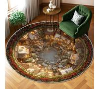 Tappeto per area cottage, inverno festivo, alberi di neve di Natale giallo caldo a pelo basso bordo bordatura casa tappeto cerchio tappeto per soggiorno, camera da letto, aula appartamento