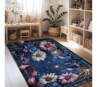 Tappeto per area crisantemo, ortensia festiva patriottica fuochi d'artificio del 4 luglio blu navy spugna a pelo basso tappeto rettangolare per interni non perde tappeti per soggiorno, aula e