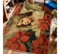 Tappeto per area degli angeli, tappeto natalizio vintage con stella di Natale rossa con retro antiscivolo, resistente allo sbiadimento, tappeto estetico per la casa, per soggiorno, camera da letto