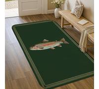 Tappeto per area dei pesci, linea di confine rustica estiva verde antiscivolo zerbino rettangolare stampa accenti tappeto bagno lavanderia cucina ingresso decorazione 7,6 x 1,5 m