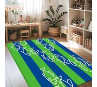 Tappeto per area dei pesci, strisce giocose nautiche blu estate blu antiscivolo estetico rettangolare tappeto per il pavimento della casa tappeto per soggiorno, camera da letto, corridoio ufficio