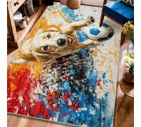 Tappeto per area del cane, moderno e giocoso pallone da calcio con motivo astratto nessuno giallo con retro antiscivolo per casa tappeti per interni non perde pelo, per soggiorno, camera da letto