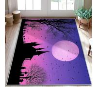 Tappeto per area del castello, Halloween, gotico, albero, luna, Halloween, viola, a pelo basso, rettangolare, non perde pelo, per bagno, lavanderia, cucina, ingresso, 90 x 15 cm