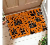 Tappeto per area del castello, Halloween gotico pipistrello albero Halloween arancione a pelo basso bordo bordatura zerbino tappeto tappeto rettangolare lavanderia stanza bagno ingresso decorazione 5