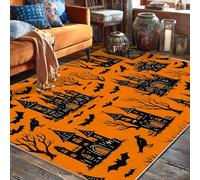 Tappeto per area del castello, Halloween gotico pipistrello albero Halloween arancione a pelo basso rettangolare tappeto bordo bordo tappeto per soggiorno camera da letto sotto il tavolo decorazione