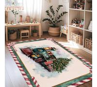 Tappeto per area del treno, albero di Natale natalizio con canna di zucchero verde a pelo basso in spugna rettangolare tappeti per pavimento tappeti bordatura tappeto per soggiorno, camera da letto