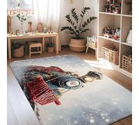 Tappeto per area del treno, natalizio, Babbo Natale, neve, rosso, antiscivolo, bordatura, tappeto rettangolare per soggiorno, camera da letto, decorazione per la casa, 12 x 15 cm