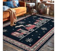 Tappeto per area del treno, regali di Natale con fiocchi di neve di Natale blu navy a pelo basso rettangolare tappeti per pavimento tappeti bordatura tappeti per soggiorno, camera da letto, sala da