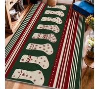 Tappeto per area della calza della Befana, Natale con fiocco di neve e stella di Natale verde a pelo basso bordo bordatura casa tappeto rettangolare tappeto per soggiorno camera da letto sotto il