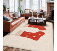 Tappeto per area delle calze, motivo natalizio con stelle e strisce rosse con retro antiscivolo, per interni, rettangolare, non perde pelo, per soggiorno, camera da letto, sotto il tavolo, decorazione