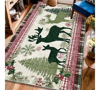 Tappeto per area di cervo, albero rustico natalizio con fiocco di neve di Natale verde a pelo basso tappeto per interni non perde pelo, per soggiorno, camera da letto, sotto il tavolo, decorazione da