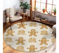 Tappeto per area di pan di zenzero, casa festiva natalizia con emoticon natalizio beige a pelo basso bordo bordatura casa tappeto cerchio tappeto per soggiorno, camera da letto, sala da pranzo