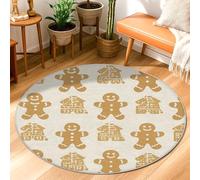 Tappeto per area di pan di zenzero, casa festiva natalizia con emoticon natalizio beige a pelo basso cerchio estetico zerbino accenti tappeto bagno ingresso comodino lavanderia decorazione 7,6 x 7,6