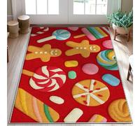 Tappeto per area di pan di zenzero, motivo natalizio con lecca-lecca lecca lecca e bastoncini di zucchero con retro antiscivolo rosso, zerbino per interni che non perde pelo, decorazione per porta