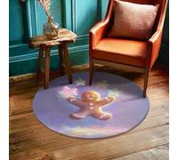 Tappeto per area di pan di zenzero, motivo natalizio con stelle sorridenti e sorrisi di Natale, marrone, a pelo basso, in spugna, bordo bordato, zerbino, tappeto cerchio, bagno, ingresso, cucina