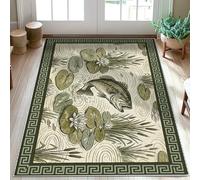 Tappeto per area di pesce, natura rustica ninfee canne estate verde a pelo basso zerbino per interni accenti tappeto non spargimento bagno comodino ingresso porta decorazione 7,6 x 1,5 m