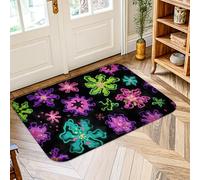 Tappeto per area floreale, moderno e giocoso fiocco di neve con vortice invernale nero antiscivolo estetico zerbino rettangolare accenti tappeto bagno comodino ingresso porta decorazione 2 'x 3'