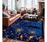 Tappeto per area fuochi d'artificio, stelle celebrative patriottiche, nastri del 4 luglio, blu, a pelo basso, per casa, interni, non perde pelo, per soggiorno, camera da letto, aula, dormitorio, 15,2