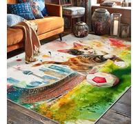 Tappeto per area gatti, giocoso e fantasioso con motivo palla da calcio skyline della città N/a verde con retro antiscivolo, morbido, rettangolare, antimacchia, tappeto per soggiorno, camera da letto