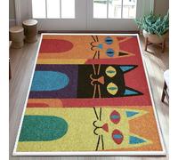 Tappeto per area gatto, fantasiosi occhi giocosi baffi autunnali arancioni con retro antiscivolo bordo bordatura zerbino tappeto rettangolare ingresso bagno cucina decorazione porta 7,6 x 1,5 m