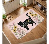 Tappeto per area gatto, fantasioso paesaggio con girasole e fiori primaverili nero antiscivolo tappeto bordo bordo bordo bagno comodino ingresso porta decorazione 7,6 x 1,5 m