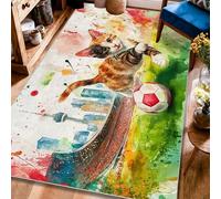 Tappeto per area gatto, giocoso fantasioso pallone da calcio skyline della città N/a pelo basso verde per pavimento della casa rettangolare tappeto stampa tappeto per soggiorno camera da letto college