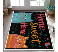 Tappeto per area gatto, giocoso fantasioso uccello vortice nessuno nero a pelo basso estetico zerbino rettangolare accenti tappeto bagno ingresso comodino decorazione 7,6 x 15,2 m