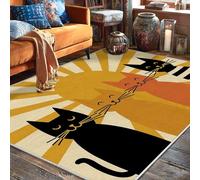 Tappeto per area gatto, giocoso motivo cartone animato con baffi di sole estivo giallo a pelo basso rettangolare tappeto per interni non perde pelo, tappeto per soggiorno, camera da letto, dormitorio