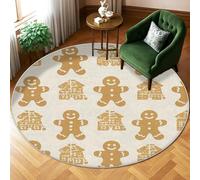 Tappeto per area pan di zenzero, casa festiva natalizia con emoticon natalizio beige retro antiscivolo morbido tappeto rotondo resistente alle macchie tappeto per soggiorno, camera da letto, nuova